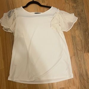 Adrianna papell Swiss dot ruffle knit top